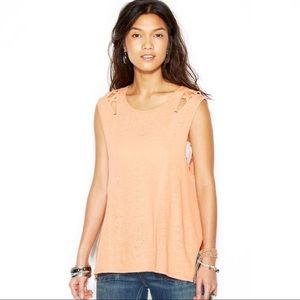 NWT Free People Summers End Lattice Cutout Tank Top in Papaya